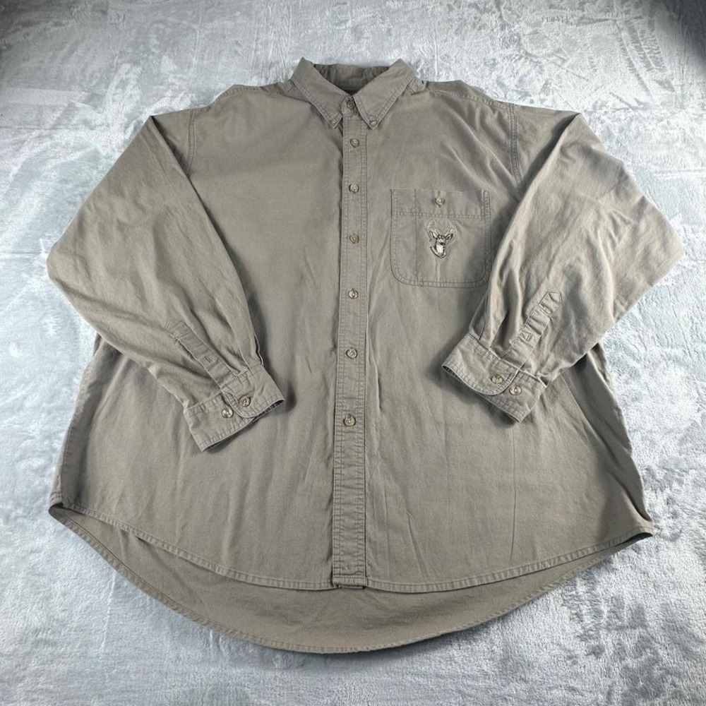 Wrangler Button Down Shirt Mens XXL Brown Deer Embroidered Gorpcore Workwear